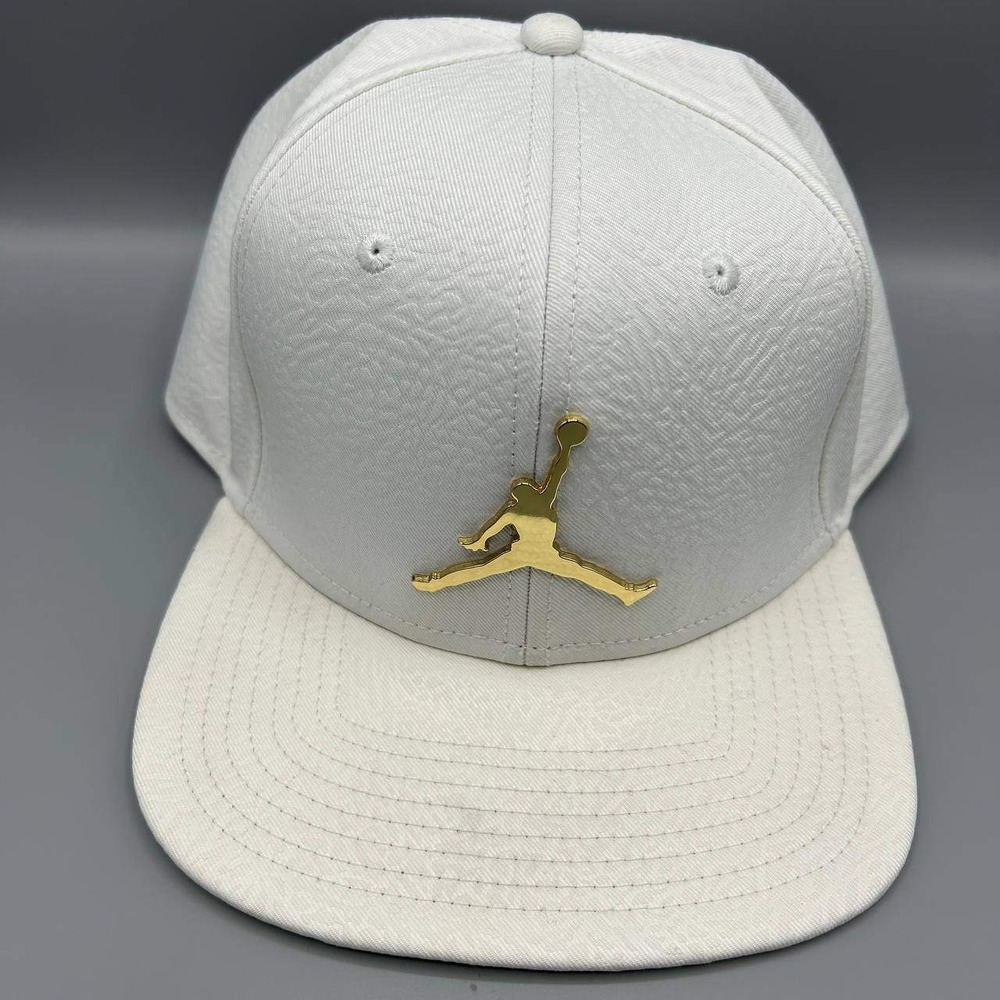 Air Jordan Hat Men White Cement Elephant Gold Metal Logo Jumpman Snap Back Cap